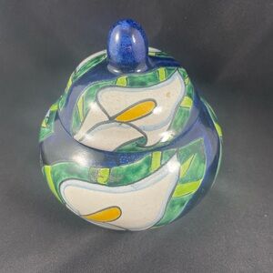 Talavera Lidded Jar with Calla Lily Design